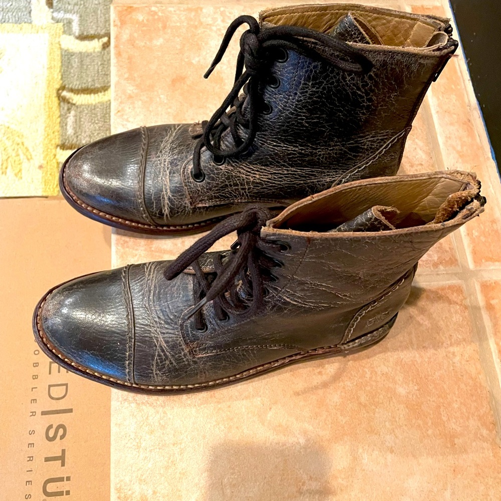 Bed Stu Laurel Combat Style Ankle Boots in Teak (distressed brown)
